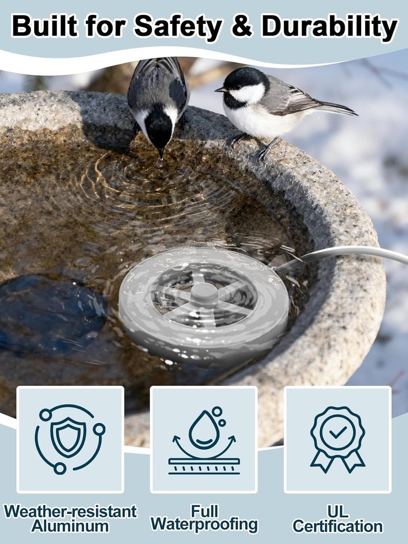 Alphatool 70W Bird Bath Heater for Outdoors in Winter - 77℉~ 109℉ Thermostatic Control, Heated Birdbath Deicer with Auto Shut Off, Chicken Livestock Water Heater - Image 4